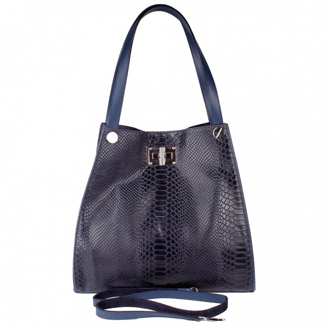 Женская темно-синяя сумка под питона Prima Collezione