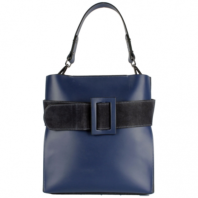 Синяя кожаная прямоугольная сумка Prima Collezione