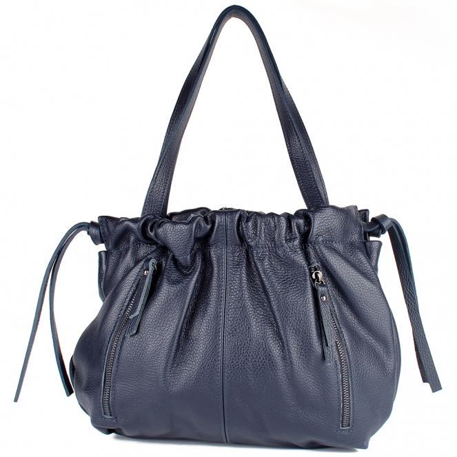 Кожаная синяя сумка-мешок Prima Collezione